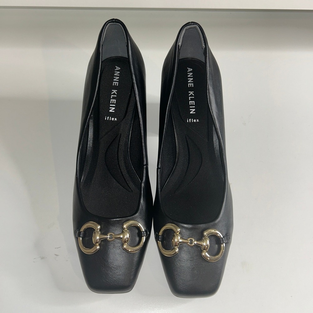 Anne Klein Womens iFlex Loafers Black Leather Horsebit Slip On Shoes 7M
